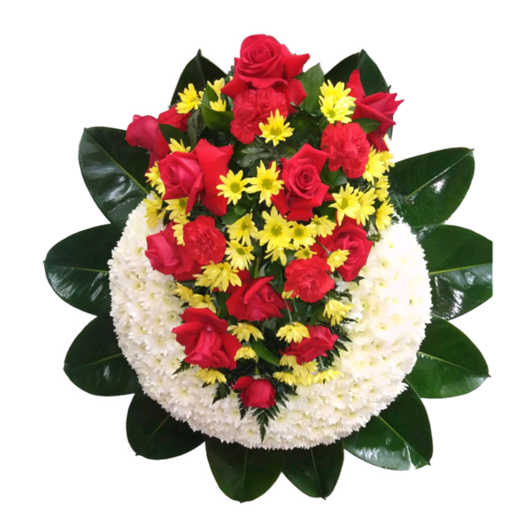 Corona fúnebre de Rosas Rojas y Margaritas Amarillas - Floristería Las  Flores del Huila